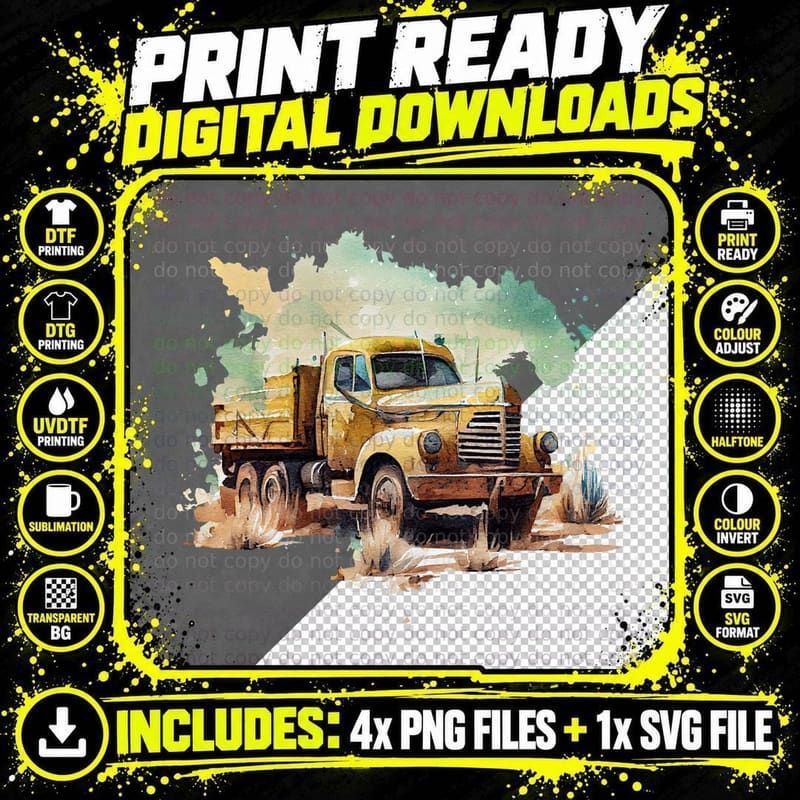 Vintage Truck in Mud Splatter Trucker T-Shirt Png SVG Digital Bundle