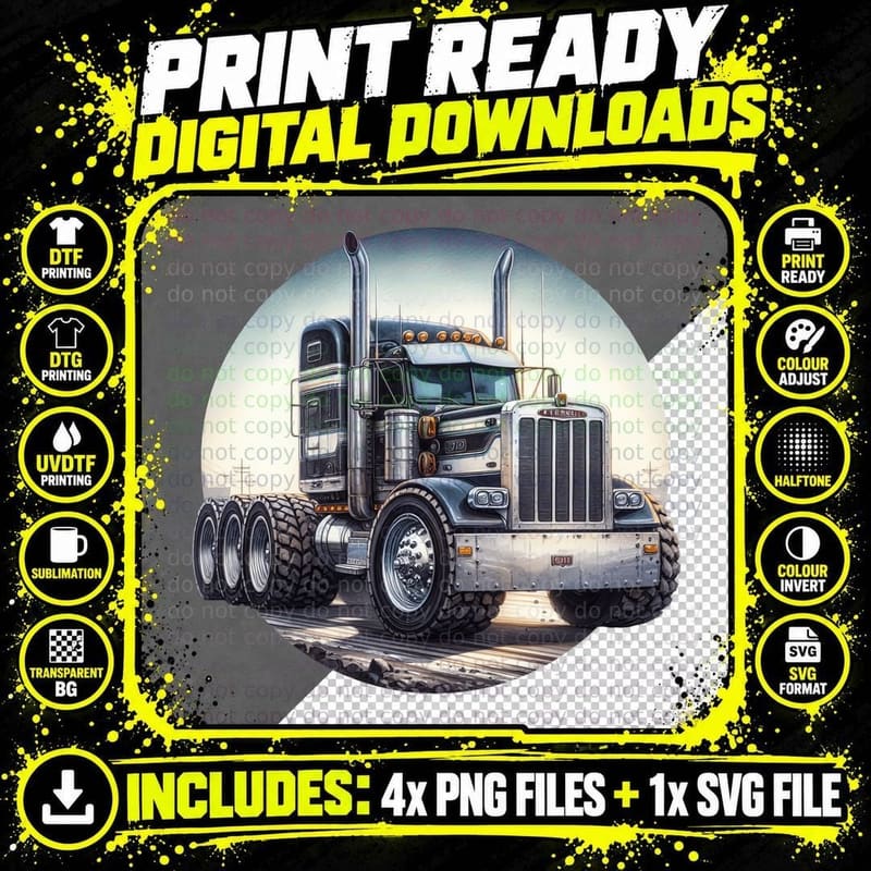 White Semi Truck Chrome Details Polished T-Shirt Png SVG Digital Bundle