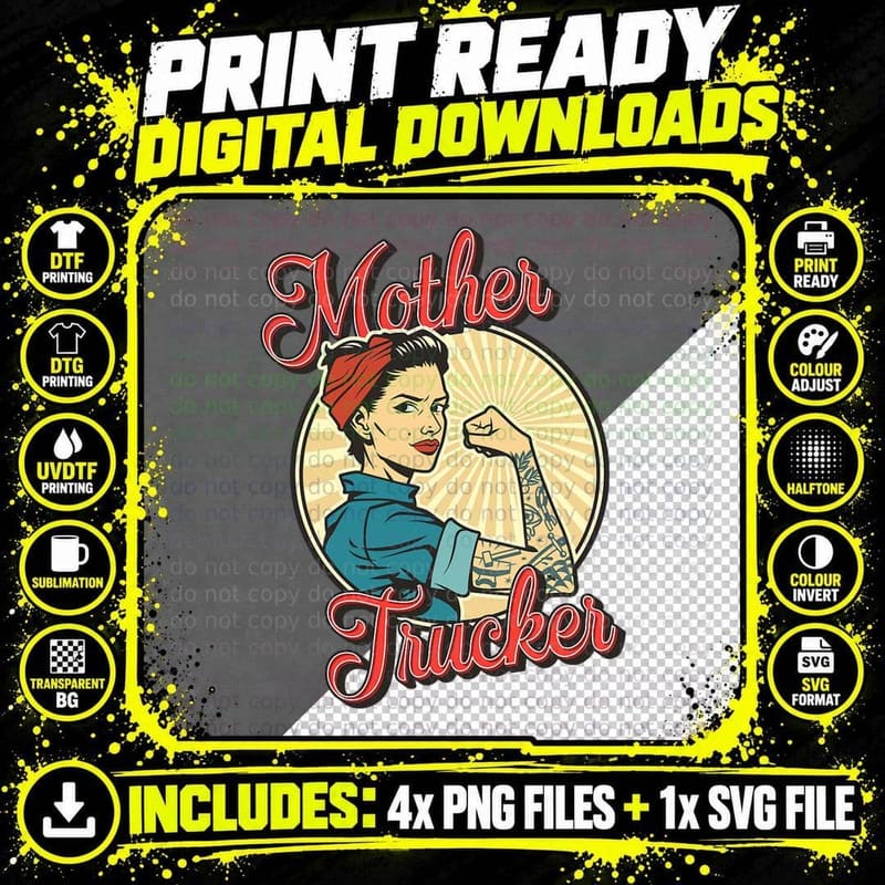 Women Truck Driver Mother Trucker T-Shirt Png SVG Digital Bundle
