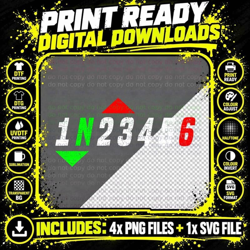 1N23456 1 Down 6 up Motorcycle Shift Pattern T-Shirt Png SVG Digital Bundle