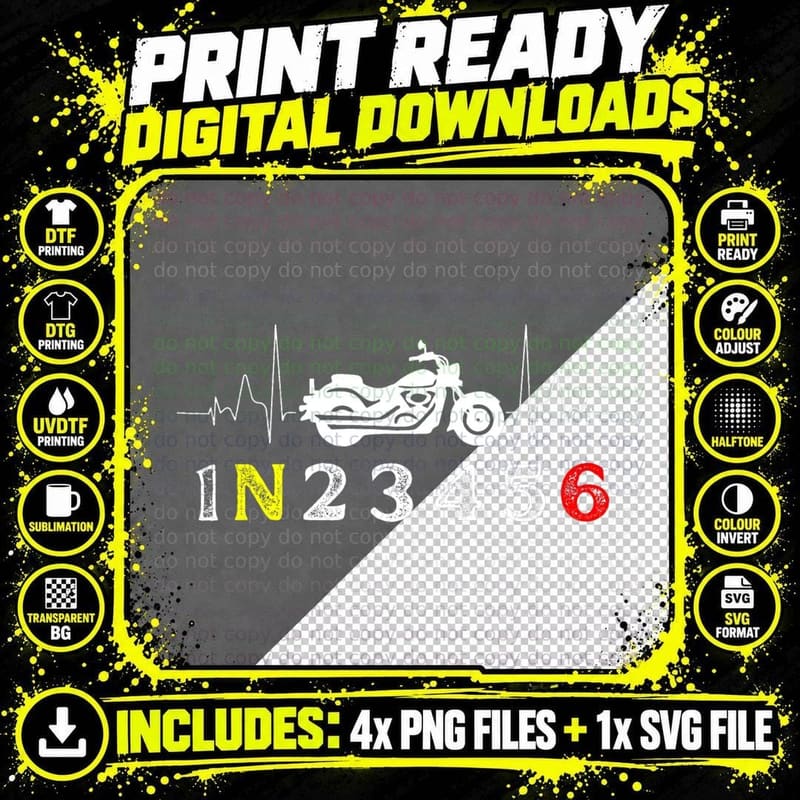 1N23456 Shirt, Motorcycle Heartbeat Gear Shift T-Shirt Png SVG Digital Bundle