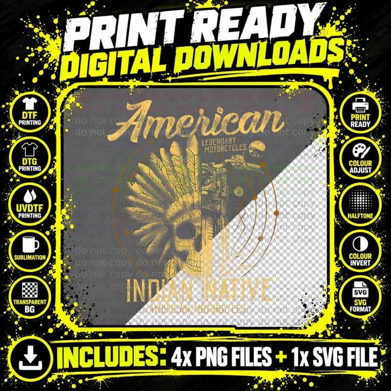 American Native Indian American Motorcycle Gift T-Shirt Png SVG Digital Bundle