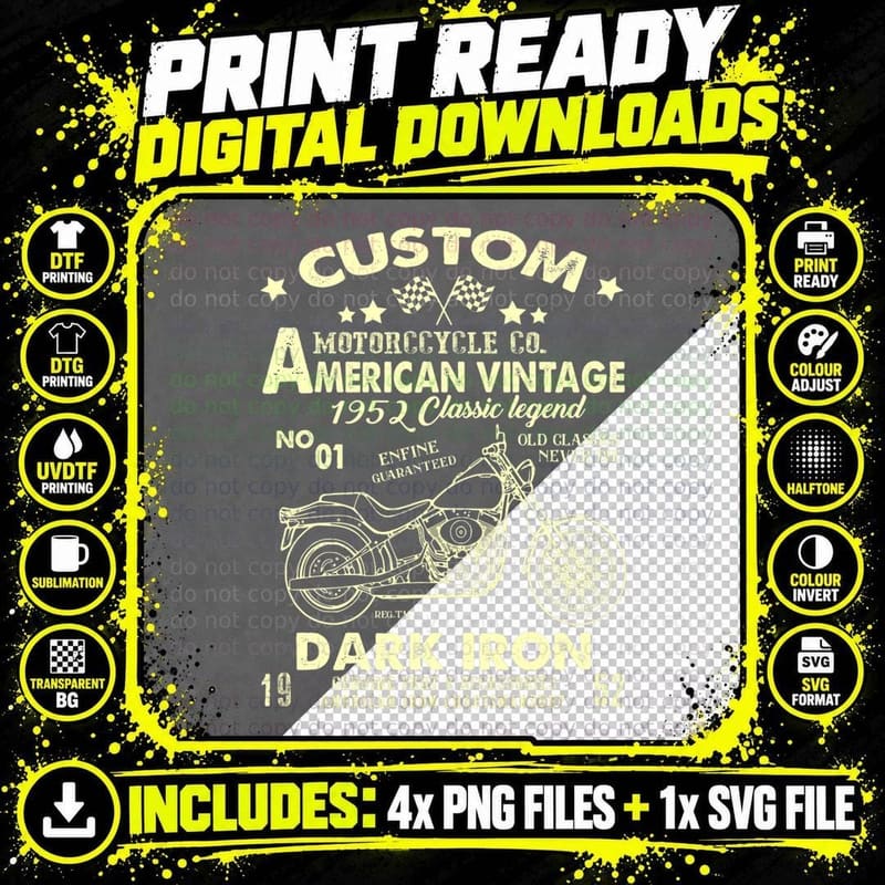 American Vintage Motorcycle T-Shirt, 1952 Classic Legend Png SVG Digital Bundle