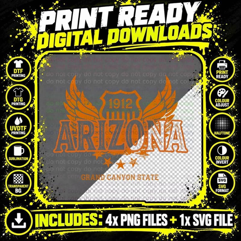 Arizona AZ Vintage Motorcycle Winged Biker T-Shirt Png SVG Digital Bundle