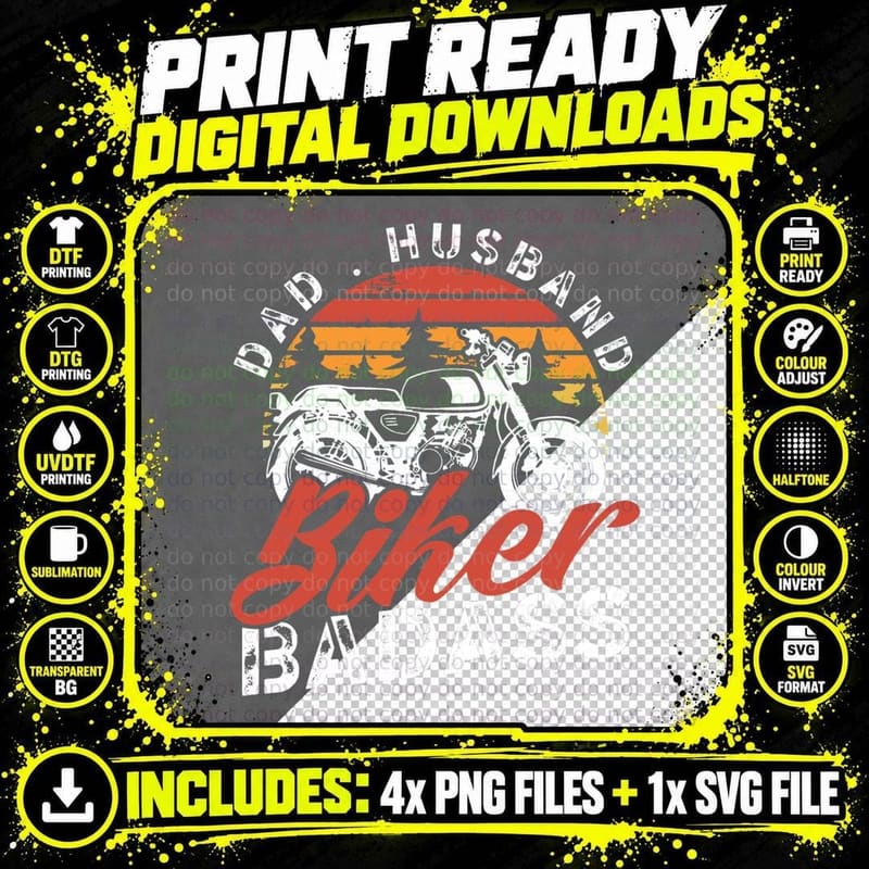 Badass Biker - Motorcycle Rider Dad Bike Rider Motor Png SVG Digital Bundle