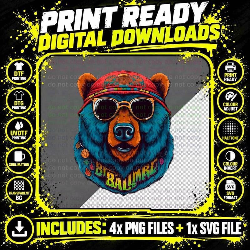 Biker Bear in Graffiti Style. Classic T-Shirt Png SVG Digital Bundle
