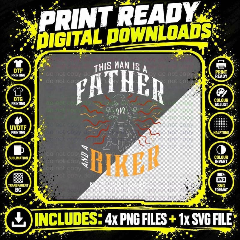 Biker Dad Gifts, Motorcycle Father's Day Gift Png SVG Digital Bundle