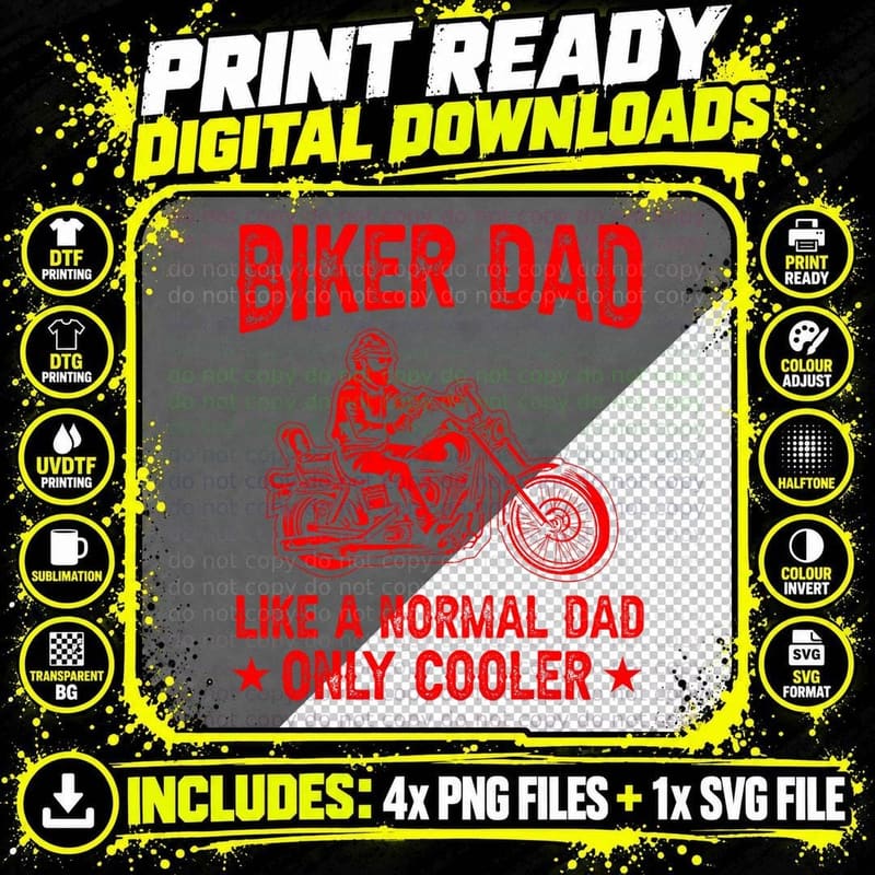 Biker Dad Motorcycle T-Shirt, Funny Father's Day Gift Png SVG Digital Bundle