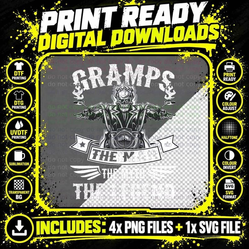 Biker Grandpa - Gramps the Man Myth the Legend Png SVG Digital Bundle