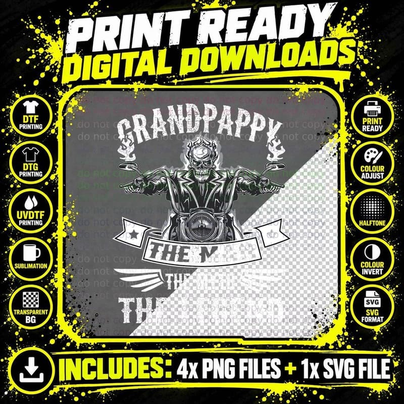 Biker Grandpa Grandpappy the Man Myth the Legend Png SVG Digital Bundle
