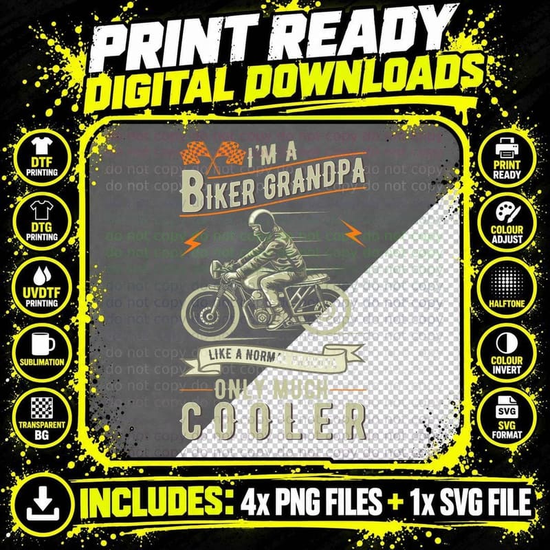 Biker Grandpa Motorcycle T-Shirt, Biking Apparel Png SVG Digital Bundle