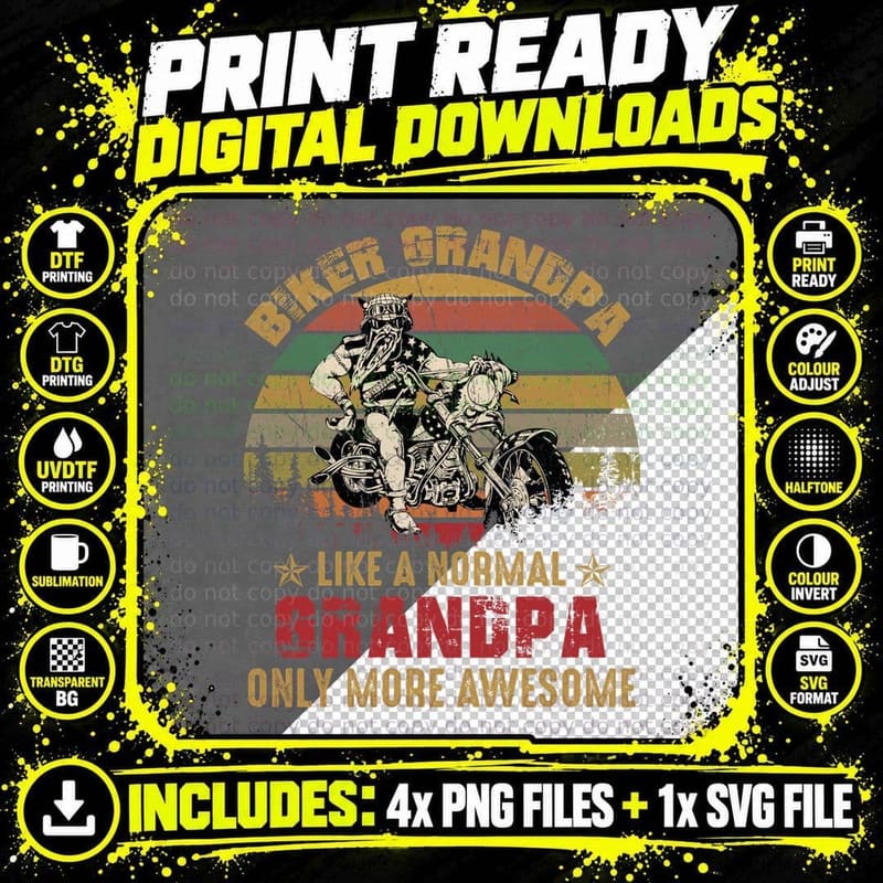 Biker Grandpa T-Shirt, Vintage Retro Png SVG Digital Bundle