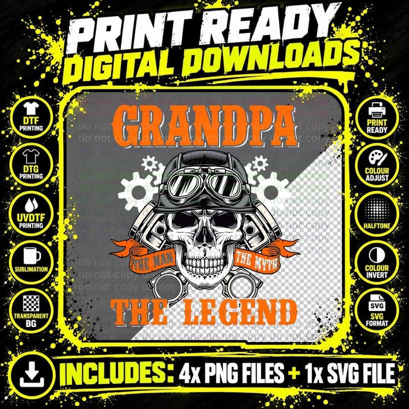 Biker Grandpa the Man the Myth the Legend Motorcycle Png SVG Digital Bundle
