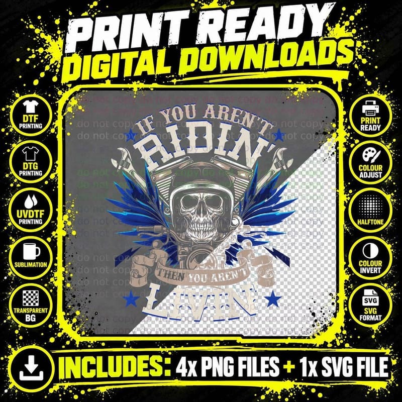 Biker If You Aren't Ridin' You Aren't Livin' Mens Png SVG Digital Bundle