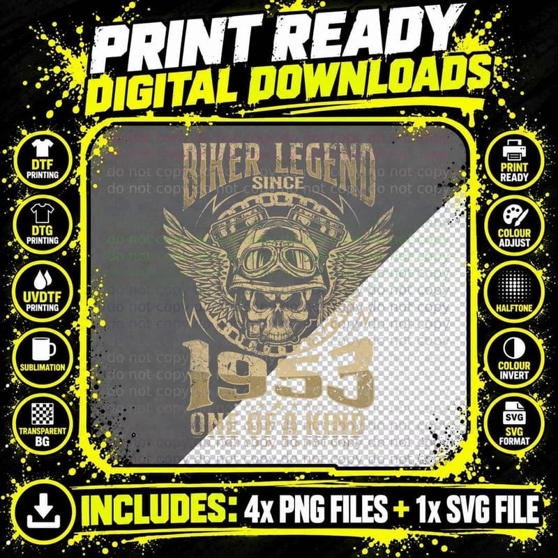 Biker Legend Since 1953 Motorcycle T-Shirt Png SVG Digital Bundle