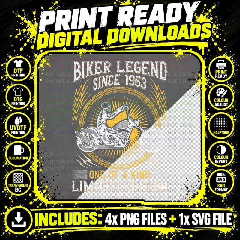 Biker Legend Since 1963 Motorcycle T-Shirt, Biker Style Png SVG Digital Bundle