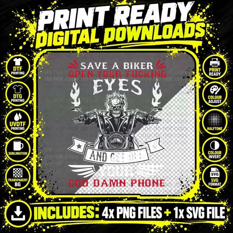 Biker Skull T-Shirt, Motorcycle Gothic Style Png SVG Digital Bundle