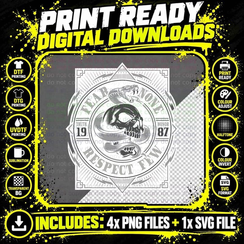 Biker, Skull, Fear None, Respect Few, Men T-Shirt Png SVG Digital Bundle