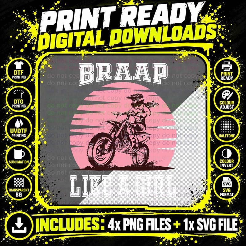 Braap Tshirt Motorcycle Girl Motocross Shirt Dirt Bike Png SVG Digital Bundle