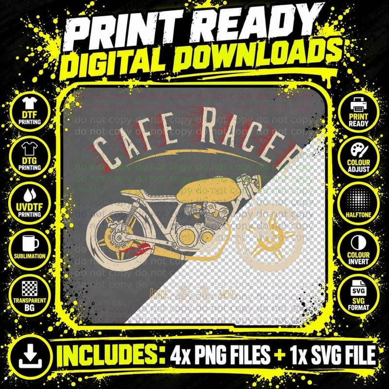 Cafe Racer Tshirt - Old School - Vintage Motorcycle Png SVG Digital Bundle