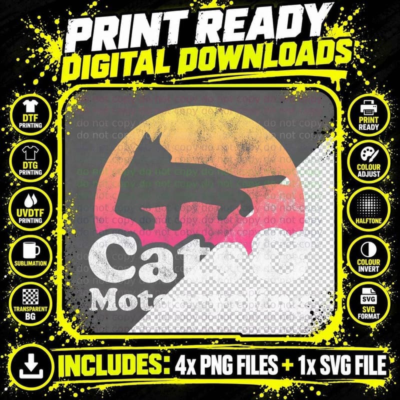 Cats and Motorcycling Men's or Cat and Motorcycle T-Shirt Png SVG Digital Bundle