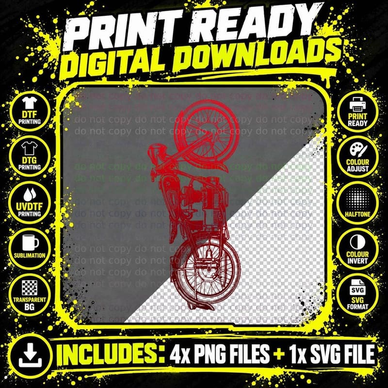 Classic Biker Vintage Retro Black Motorcycle Red T-Shirt Png SVG Digital Bundle