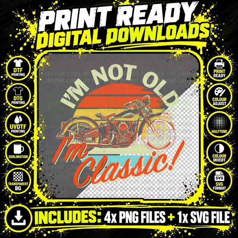 Classic Motorcycle Birthday T-Shirt Png SVG Digital Bundle