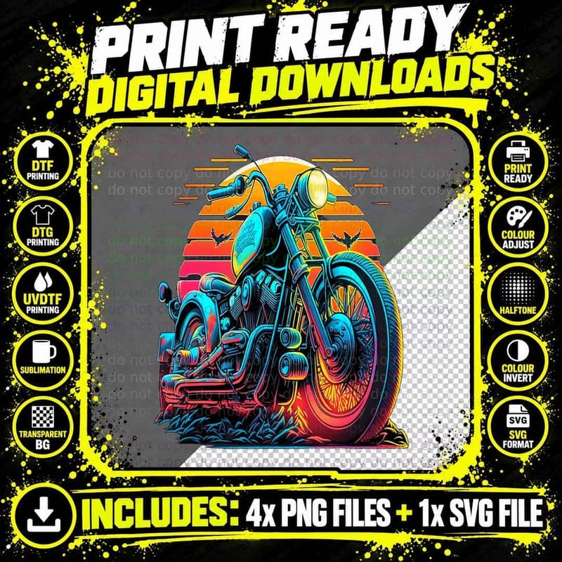 Classic Motorcycle Retro Vintage Chopper Sunset T-Shirt Png SVG Digital Bundle