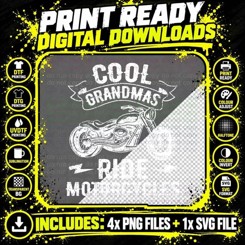 Cool Grandmas Ride Motorcycles Motorcycle Lovers Rider Png SVG Digital Bundle