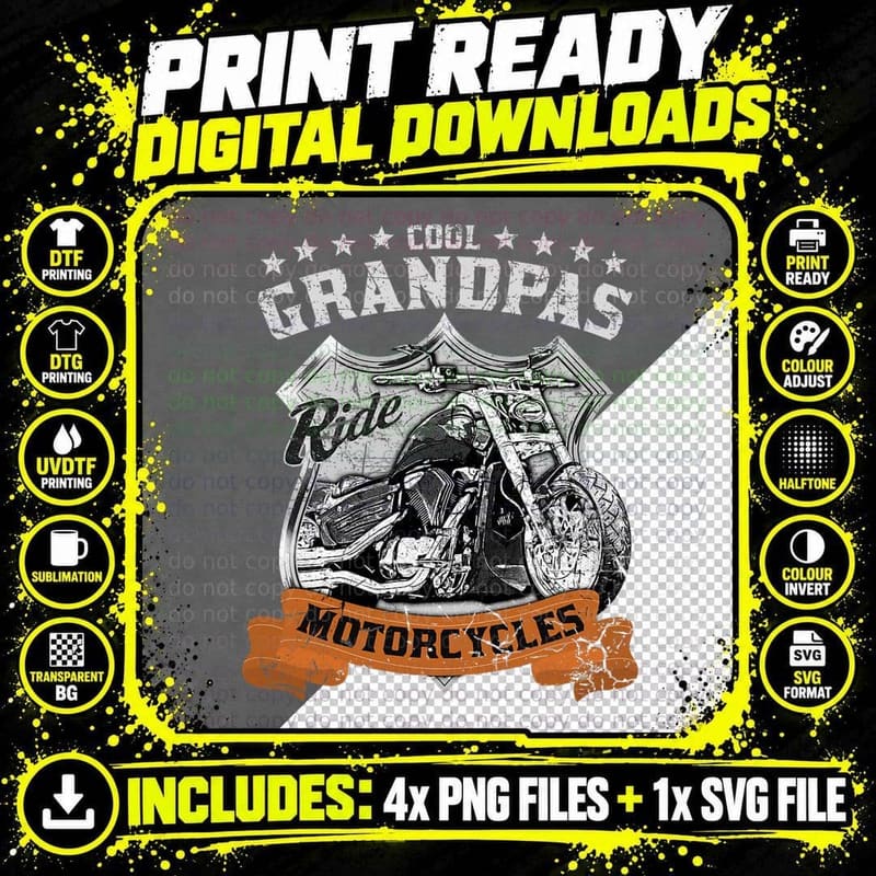 Cool Grandpas Ride Motorcycles T-Shirt Png SVG Digital Bundle