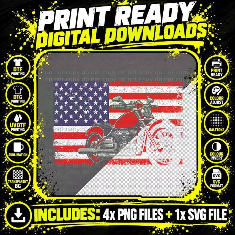 Cool Vintage Motorcycle Design for Men Women Kids Png SVG Digital Bundle