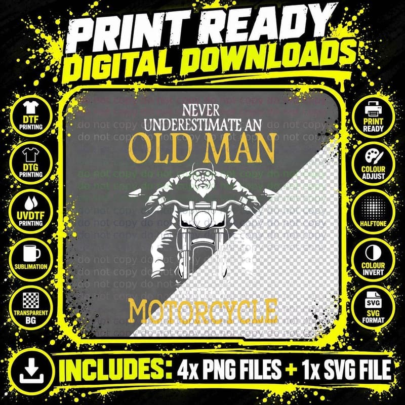 Dad - Motorcycle - Biker - Never Underestimate an Old Png SVG Digital Bundle