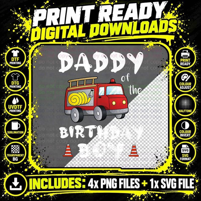 Daddy Birthday Boy Fire Truck T-Shirt, Patriotic Party Png SVG Digital Bundle