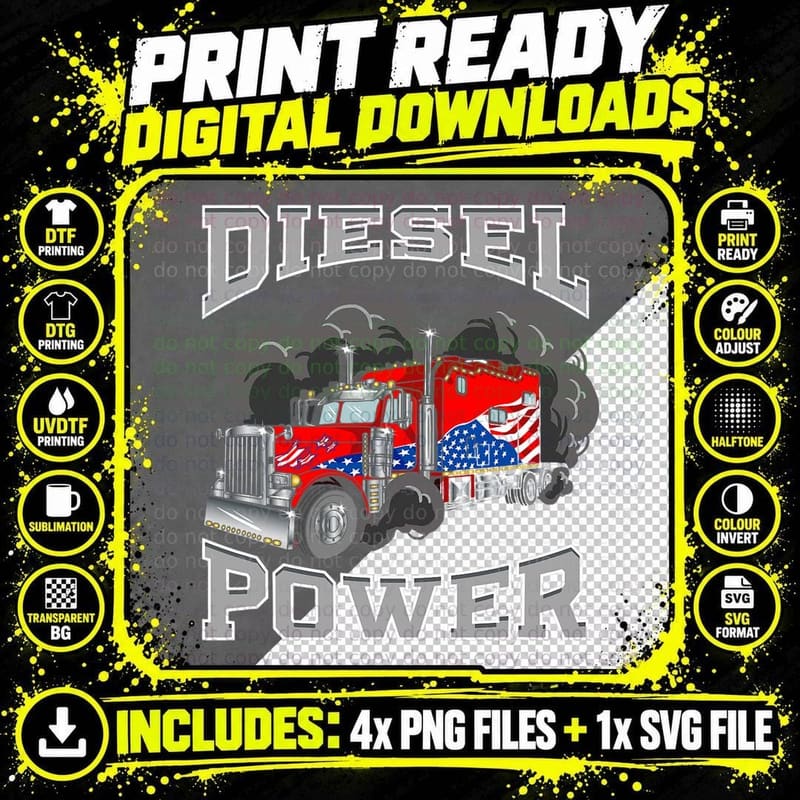 Diesel-Power, Trucker Power T-Shirt Png SVG Digital Bundle