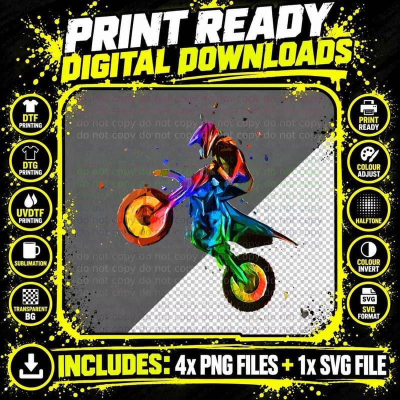 Dirt Bike Motocross Art Colorful Dirtbike Motorcycle Png SVG Digital Bundle
