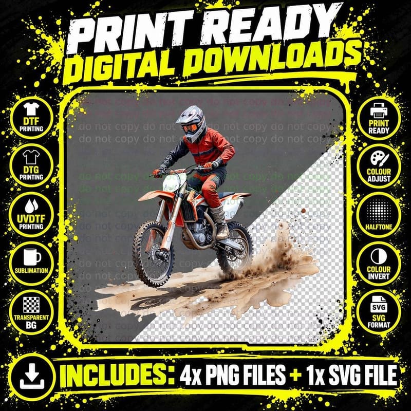 Dirt Bike Rider Motocross Offroad Motorcycle Jumper Png SVG Digital Bundle