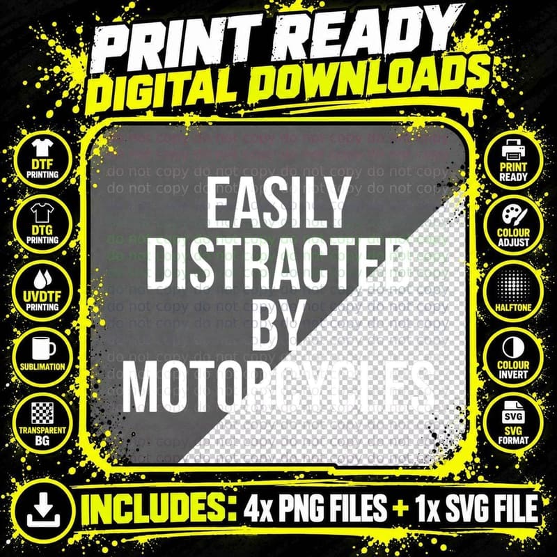 Easily Distracted by Motorcycles Motorcycle Lover Gift Png SVG Digital Bundle
