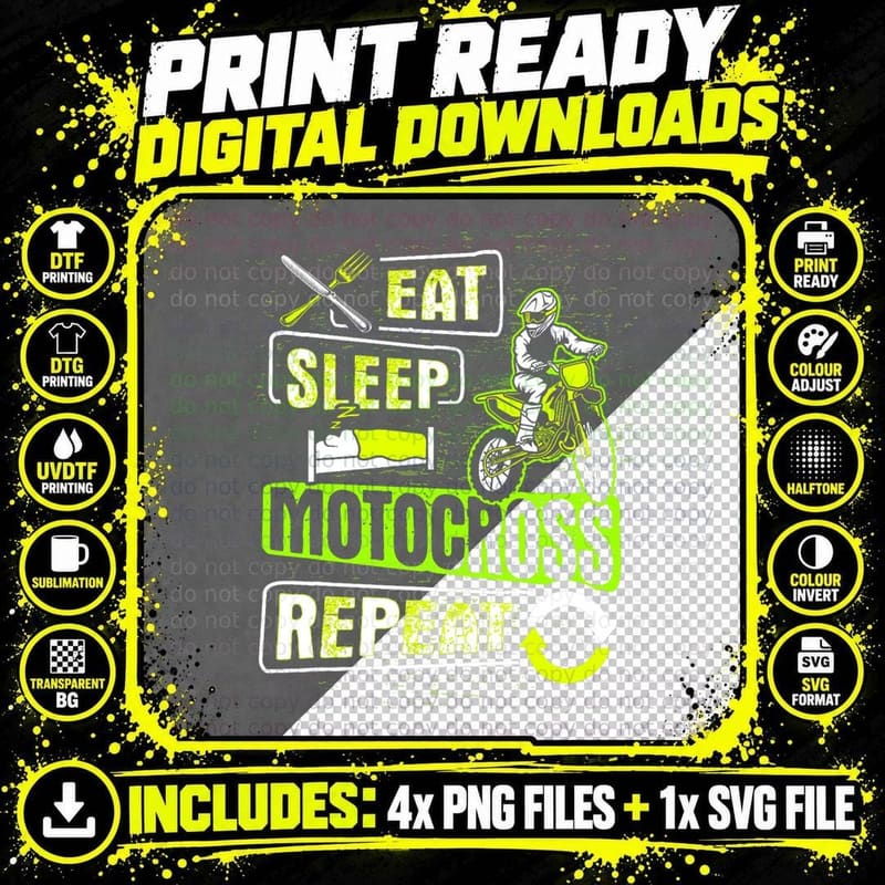 Eat Sleep Motocross Repeat Dirt Bike Motorcycle Biker Png SVG Digital Bundle