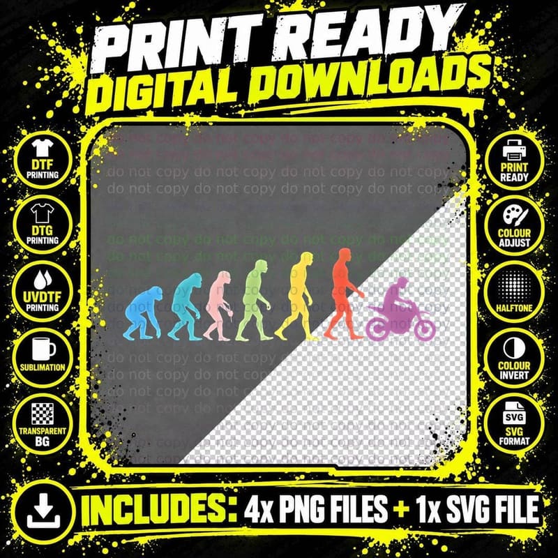 Evolution of Man Motorcycle T-Shirt Png SVG Digital Bundle
