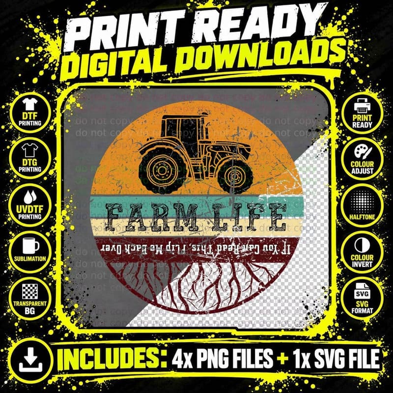 Farm Life Farming Tractor T-Shirt, Vintage Retro Png SVG Digital Bundle