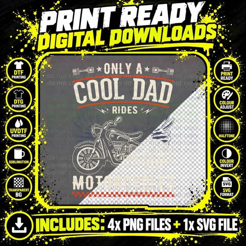 Father's Day Only a Cool Dad Rides Motorcycles Biker Png SVG Digital Bundle