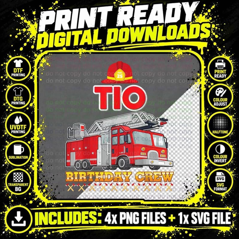 Fire Truck Birthday Crew T-Shirt, Patriotic Png SVG Digital Bundle