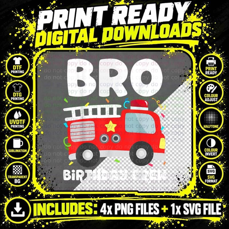 Fire Truck Birthday Party T-Shirt, Bro Birthday Crew Png SVG Digital Bundle