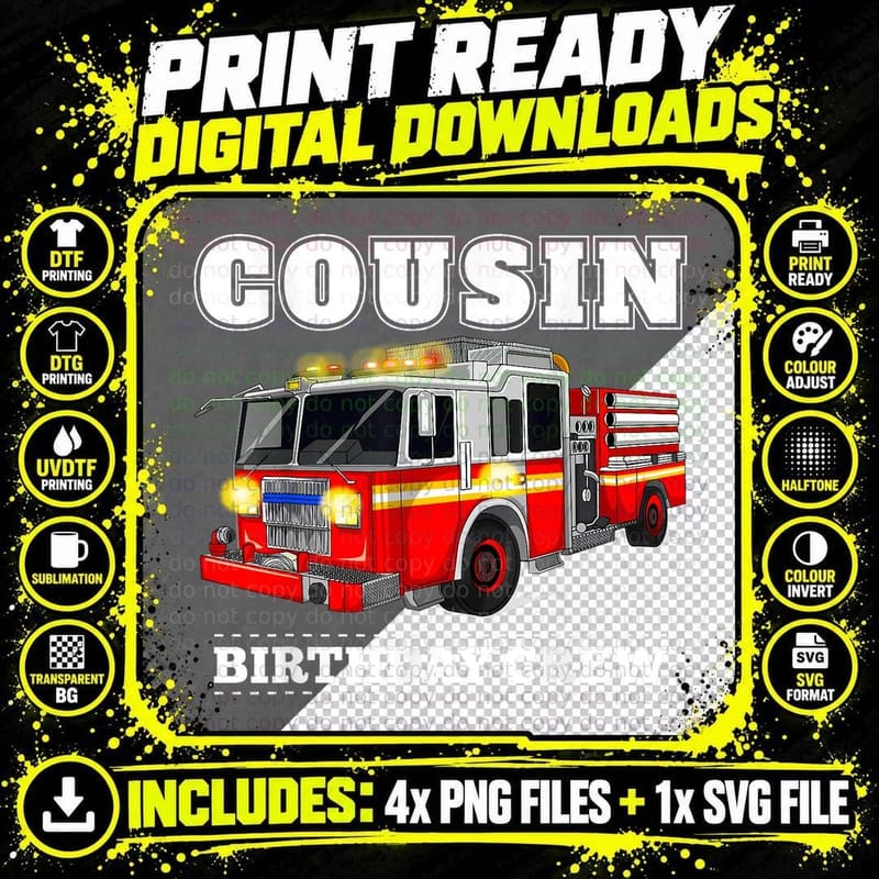 Fire Truck Birthday Party T-Shirt, Patriotic Png SVG Digital Bundle