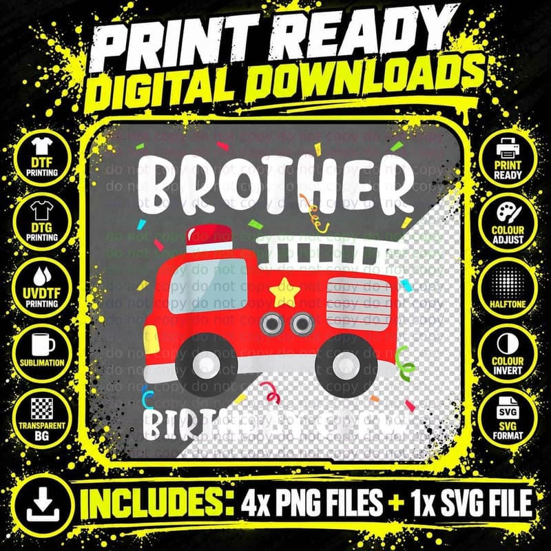 Fire Truck Birthday Party T-Shirt, Patriotic Png SVG Digital Bundle