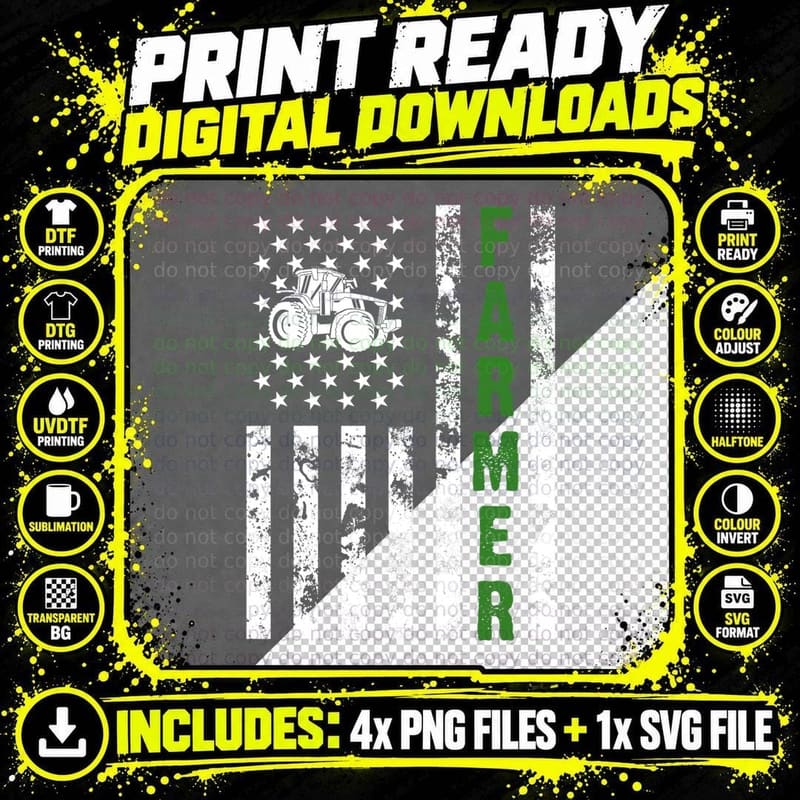 Flag with Tractor - Patriotic Farmer & Farming Gift Png SVG Digital Bundle