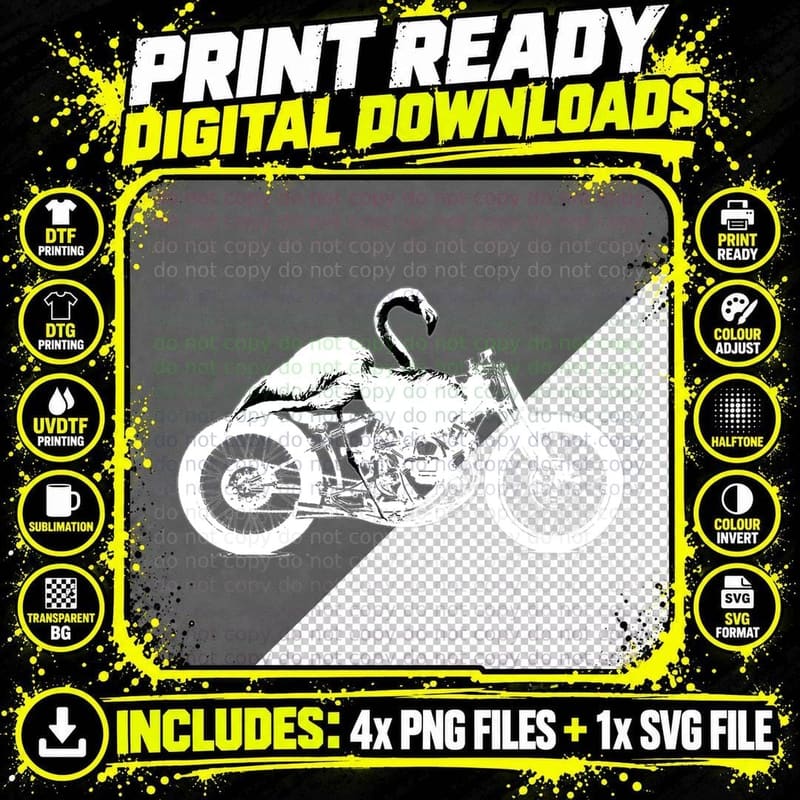 Flamingo Riding Motorcycle Distressed Flamingo T-Shirt Png SVG Digital Bundle