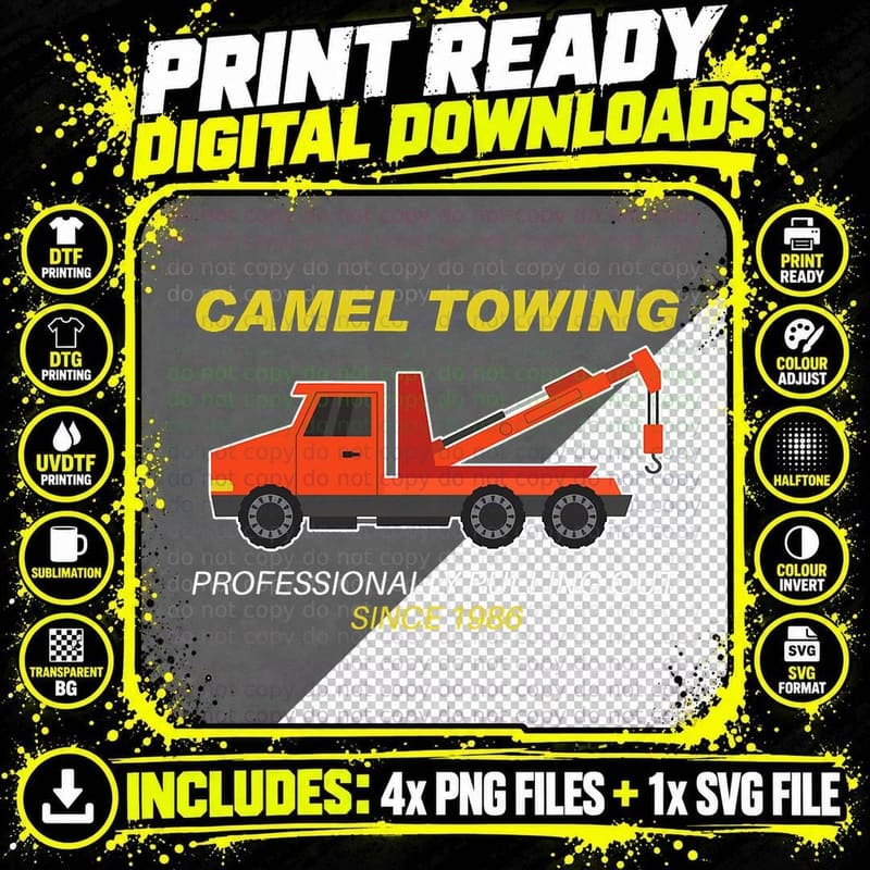 Funny Camel Towing Tow Truck Car Mechanic Wrencher Gift Png SVG Digital Bundle