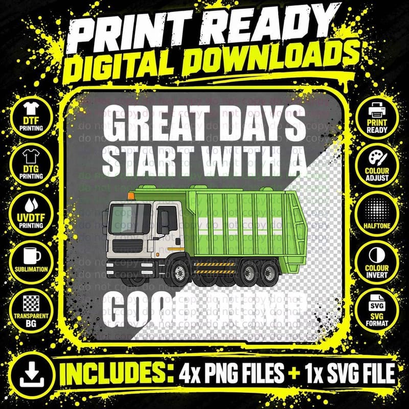 Funny Garbage Truck Art for Boys Toddler Waste Garbage Png SVG Digital Bundle