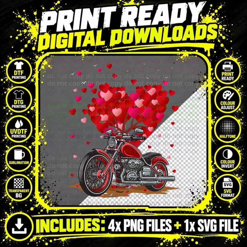 Funny Motorcycle Lover Heart Shape Motorcycle Valentines Png SVG Digital Bundle